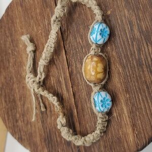 B2512 hemp brutalist Maui wooden bracelet